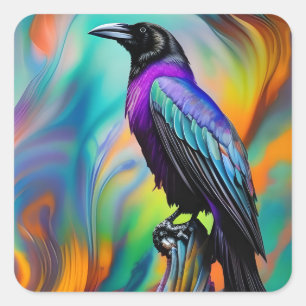 Sticker Carré Purple Raven, arrière - plan des aurores boréales