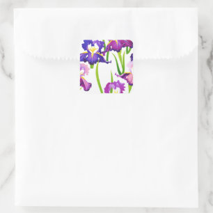 Sticker Carré Purple Rustique Pré Iris Fleurs Aquarelle