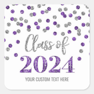 Sticker Carré Purple Silver Confetti Graduation 2024