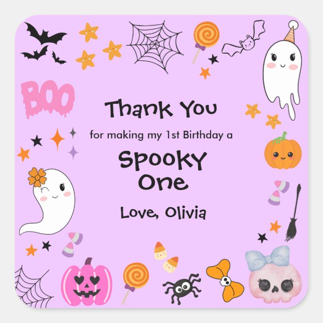 Sticker Carré Purple Spooky One Cute Halloween 1st Birthday  (Devant)