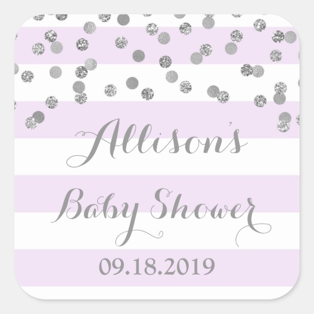 Sticker Carré Purple Stripes Argent Confetti Baby shower Favoris (Devant)