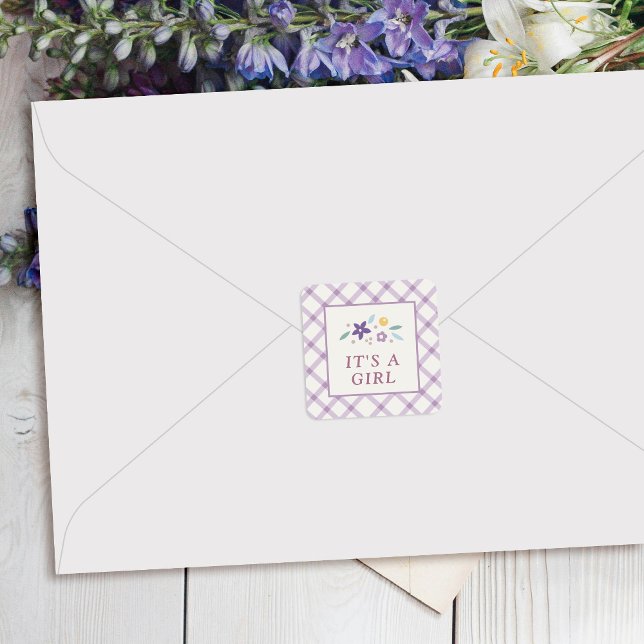 Sticker Carré Purple Sweet Floral Baby Girl Envelope Seal Label (Créateur téléchargé)