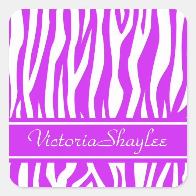 Sticker Carré Purple Zebra Imprimer avec du texte personnalisé (Devant)