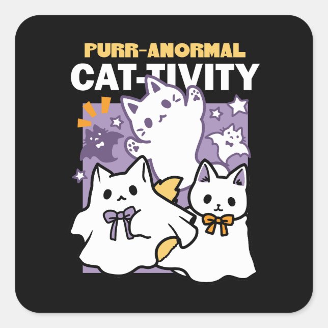 Sticker Carré Purr-anormal Cat-tivity - Halloween Cat Design (Devant)