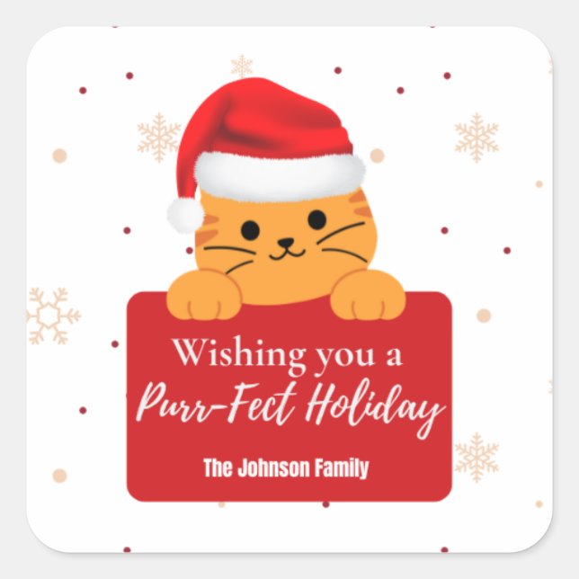Sticker Carré Purr‑fect Holiday Cat Christmas  (Devant)