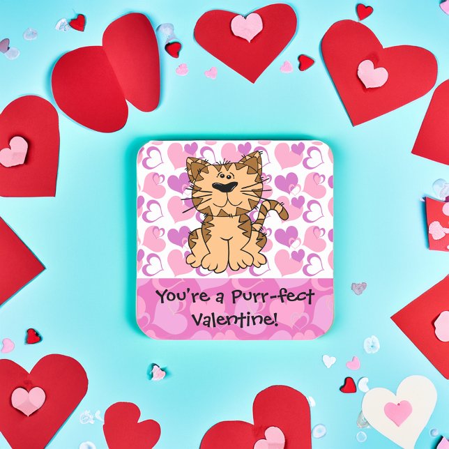 Sticker Carré Purr-fect Valentine (purrfect valentine cat stickers)