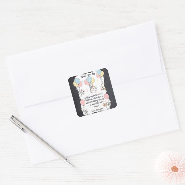 Sticker Carré Purr-parfaitement un : Thème Chat 1er Anniversaire (Enveloppe)