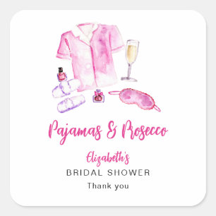 Sticker Carré Pyjama et Prosecco Enterrement de Vie de Jeune Fil