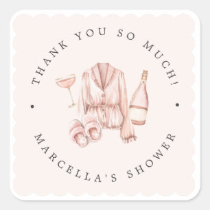 Sticker Carré Pyjama & Prosecco Enterrement de Vie de Jeune Fill
