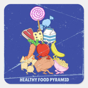 Sticker Carré Pyramide alimentaire saine dessin humoristique