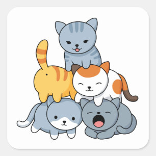 Sticker Carré Pyramide de chats - Groupe de chats
