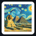 Sticker Carré Pyramides nocturnes étoilées Sphinx Egypte<br><div class="desc">Ce magnifique design représente les Pyramides et Sphinx en Egypte dans le style de la Starry Night de Vincent Van Gogh.</div>