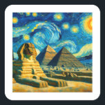 Sticker Carré Pyramides nocturnes étoilées Sphinx Egypte<br><div class="desc">Ce magnifique design représente les Pyramides et Sphinx en Egypte dans le style de la Starry Night de Vincent Van Gogh.</div>