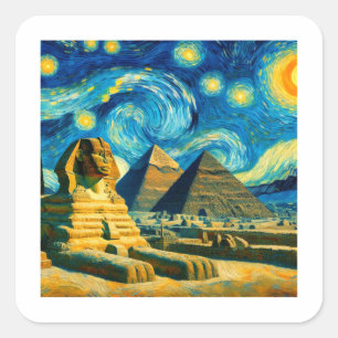 Sticker Carré Pyramides nocturnes étoilées Sphinx Egypte