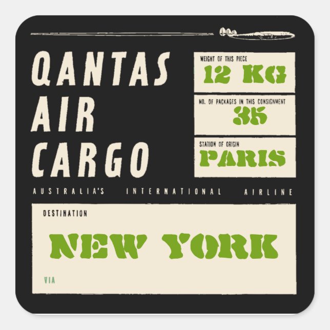 Sticker Carré QANTAS AIR CARGO (Black) (Devant)