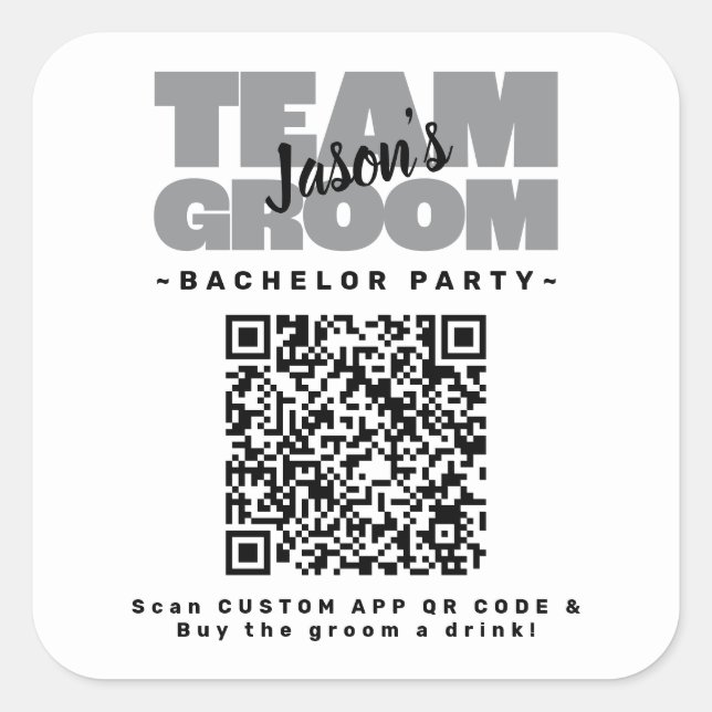 Sticker Carré QR Code Bachelor Party Acheter Drink Team Groom Br (Devant)