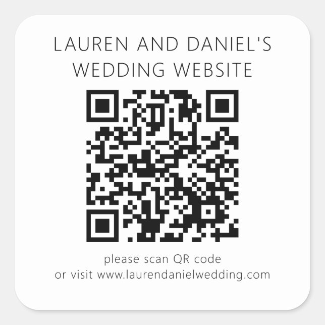 Sticker Carré QR Code Black White Mariage Website (Devant)
