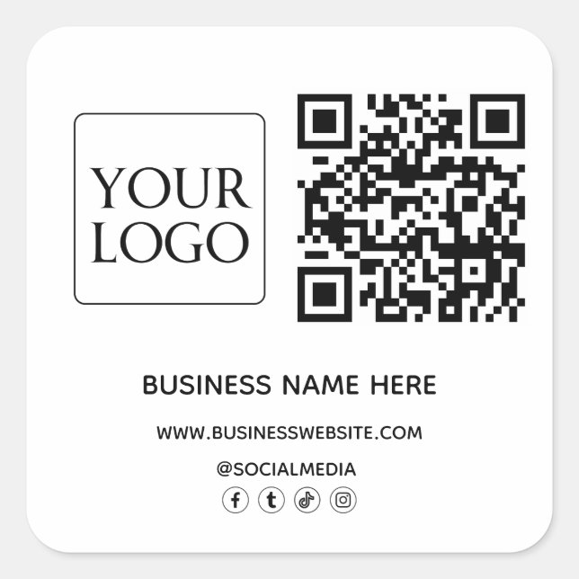 Sticker Carré QR Code Business Logo Website Social Media (Devant)
