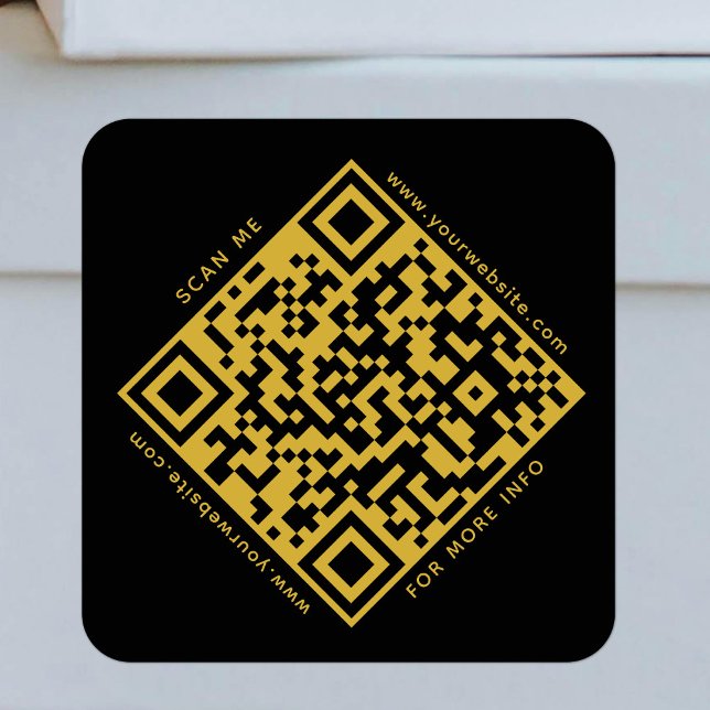 Sticker Carré QR Code Business Scannable moderne Black Gold (Créateur téléchargé)
