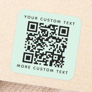 Sticker Carré QR code custom text top bottom light mint green