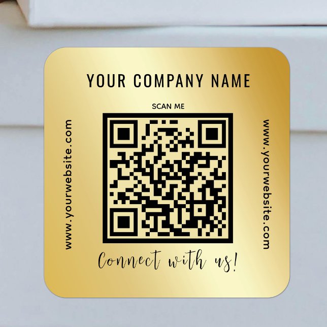 Sticker Carré QR Code Entreprise Promotion Moderne Scannable Or (Créateur téléchargé)