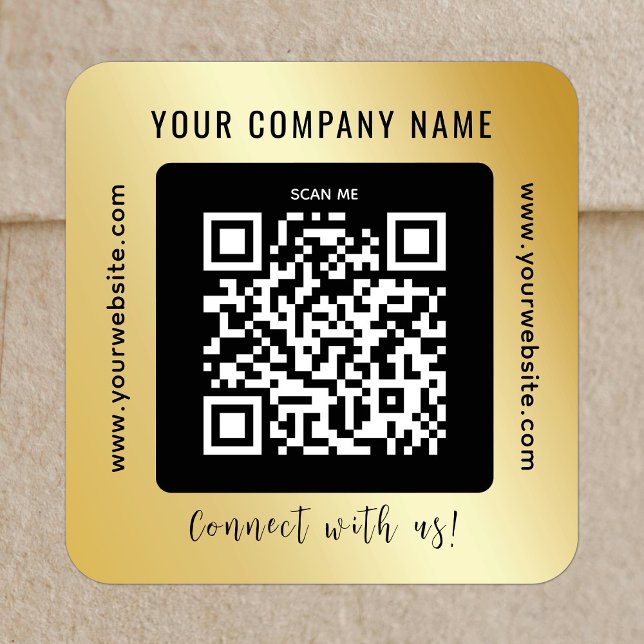 Sticker Carré QR Code Entreprise Promotionnel Or Scannable Noir (Créateur téléchargé)