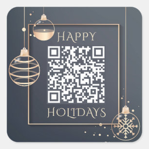 Sticker Carré QR Code Happy Holidays Entreprise Noël Moderne