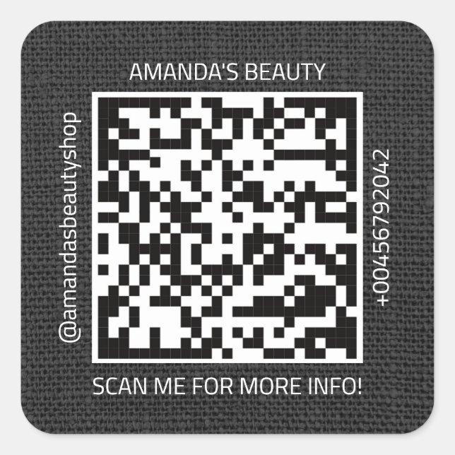 Sticker Carré QR Code Nom promotionnel Contact Web Linge naturel (Devant)