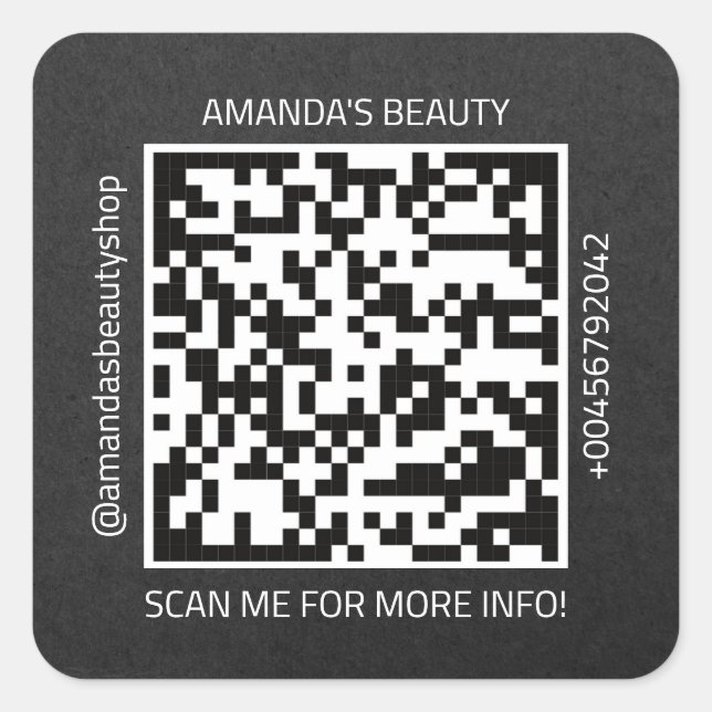 Sticker Carré QR Code Nom promotionnel Contact Web Natural Grey (Devant)
