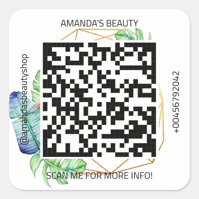 Sticker Carré QR Code Nom promotionnel Contact Web Tribal Gold (Devant)