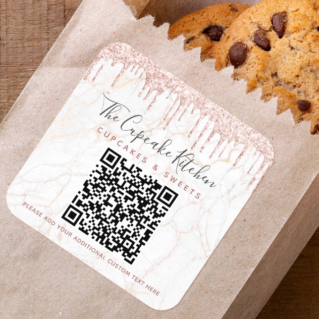 Sticker Carré QR Code Parties scintillant en marbre rose Lecteur (Créateur téléchargé)