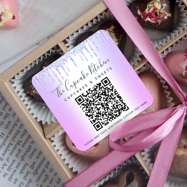 Sticker Carré QR Code Purple Parties scintillant Drives Nom comm (Créateur téléchargé)