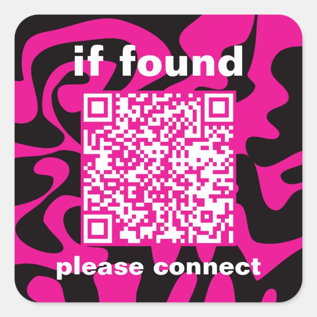 Sticker Carré QR Code rose chaud mignon perdu trouvé (Devant)