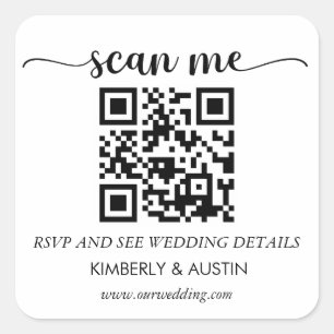 Sticker Carré Qr Code RSVP   Site Web de Mariage