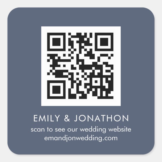 Sticker Carré QR Code Site Mariage Noms Dusty Navy Blue (Devant)