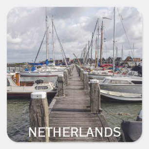 Sticker Carré Quai avec bateaux et yachts à Marken Pays-Bas