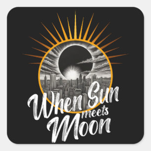Sticker Carré Quand le soleil rencontre la lune, noir blanc écli