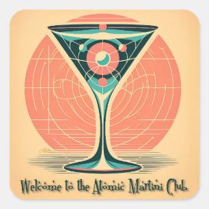 Sticker Carré Quantum Entanglement Atomic Martini Club Cocktail