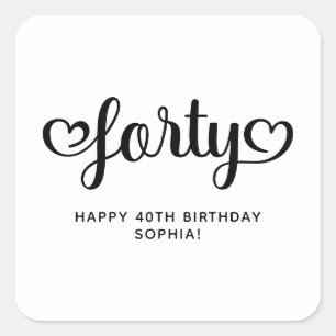 Sticker Carré Quarante Coeurs mignons Script 40e anniversaire
