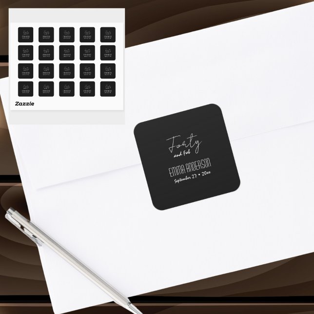 Sticker Carré Quarante et Fab Nom du texte Noir moderne (Créateur téléchargé)