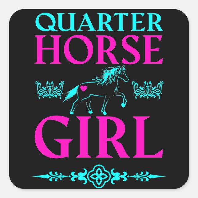 Sticker Carré Quart Horse Girl en Aqua et Rose (Devant)