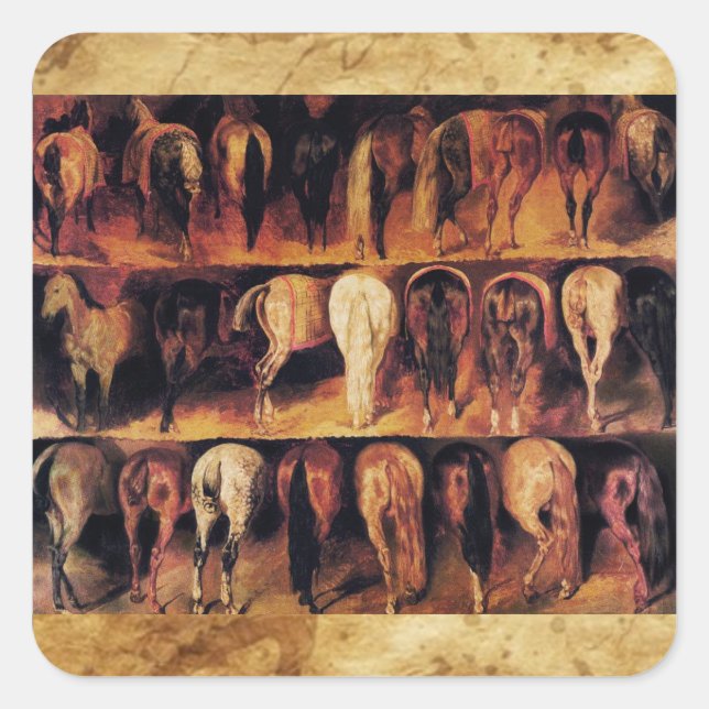 Sticker Carré Quartier arrière des chevaux, parchemin (Devant)