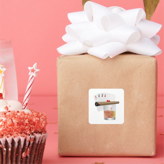 Sticker Carré Quatre As, un verre et un cigare (Fête)