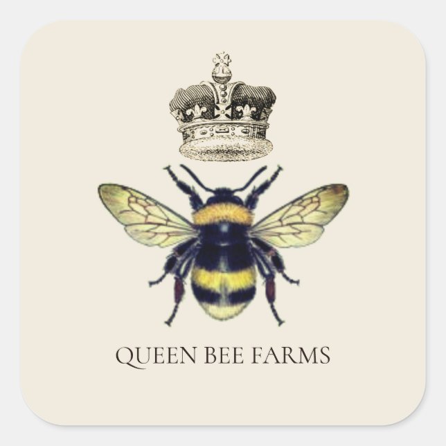 Sticker Carré Queen Bee Crown Apiary Beekeeper Farm Honey Squale (Devant)