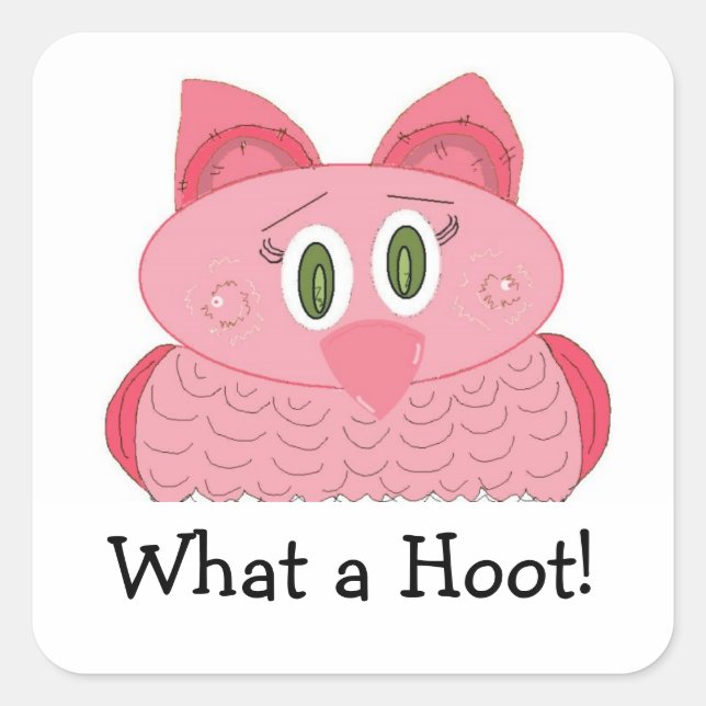 Sticker Carré Quel Hoot - Hibou Rose (Devant)