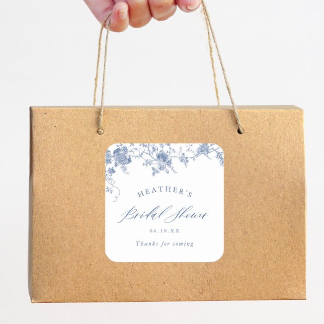 Sticker Carré Quelque chose de Fête des mariées Florale Bleue (Créateur téléchargé)