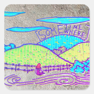 Sticker Carré Quelque part / Parfois sur arrière - plan argenté