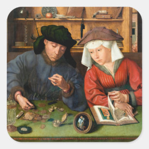 Sticker Carré Quentin Matsys - Le Moneylender et sa femme