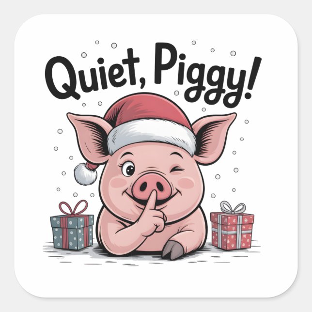 Sticker Carré Quiet Piggy Christmas Santa hat Democratic  (Devant)