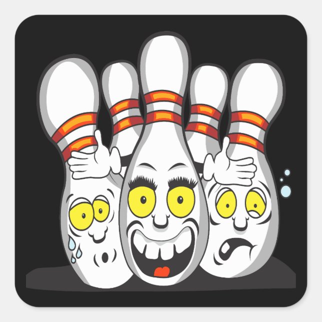 Sticker Carré Quilles de bowling ravies, noires (Devant)